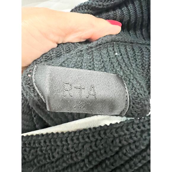 RTA Juliet Off-the-Shoulder Asymmetrical Ribbed Knit Sweater Black Women's XS - Picture 4 of 7